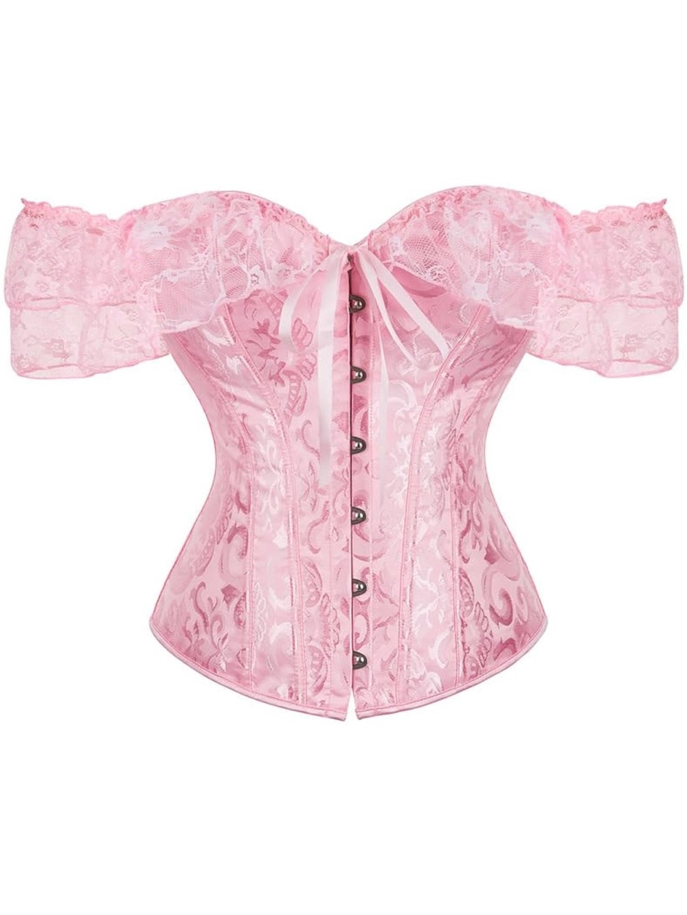 Amazon Pink Off-Shoulder Lace Jacquard Corset Top